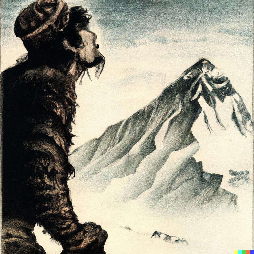 someone gazing at Mount Everest, print by Bernie Wrightson